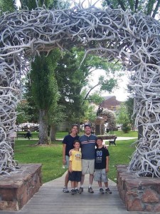 Family at square in downtown Jackson Hole