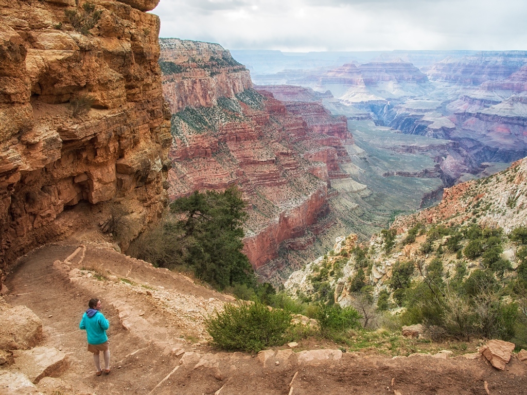 Girl hiking on the South Rim of the Grand Canyon National Park