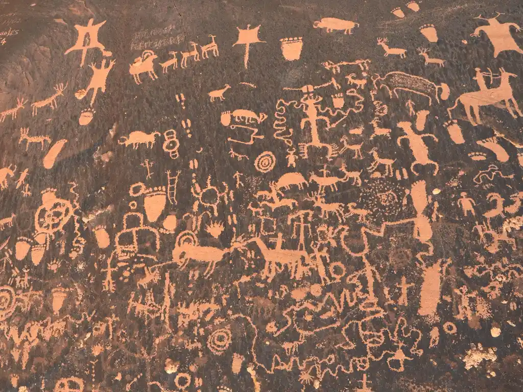 Wall of Petroglyphs in Moab, Utah