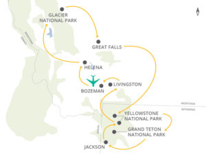 glacier national park to yellowstone to grand teton map