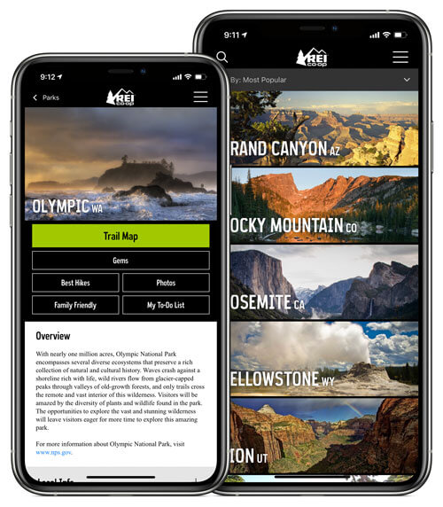 rei national parks app screenshot on iphone